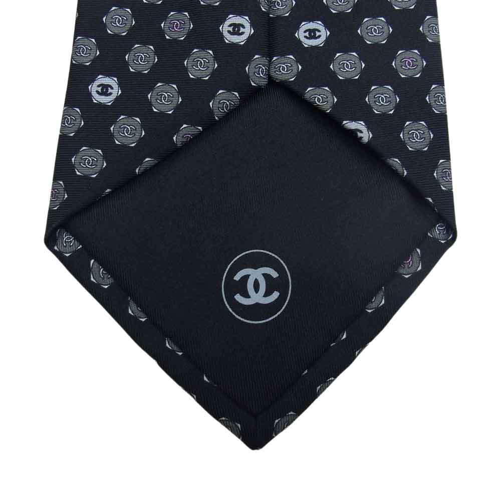 CHANEL シャネル イタリア製 シルク ココマーク ネクタイ ブラック系【中古】