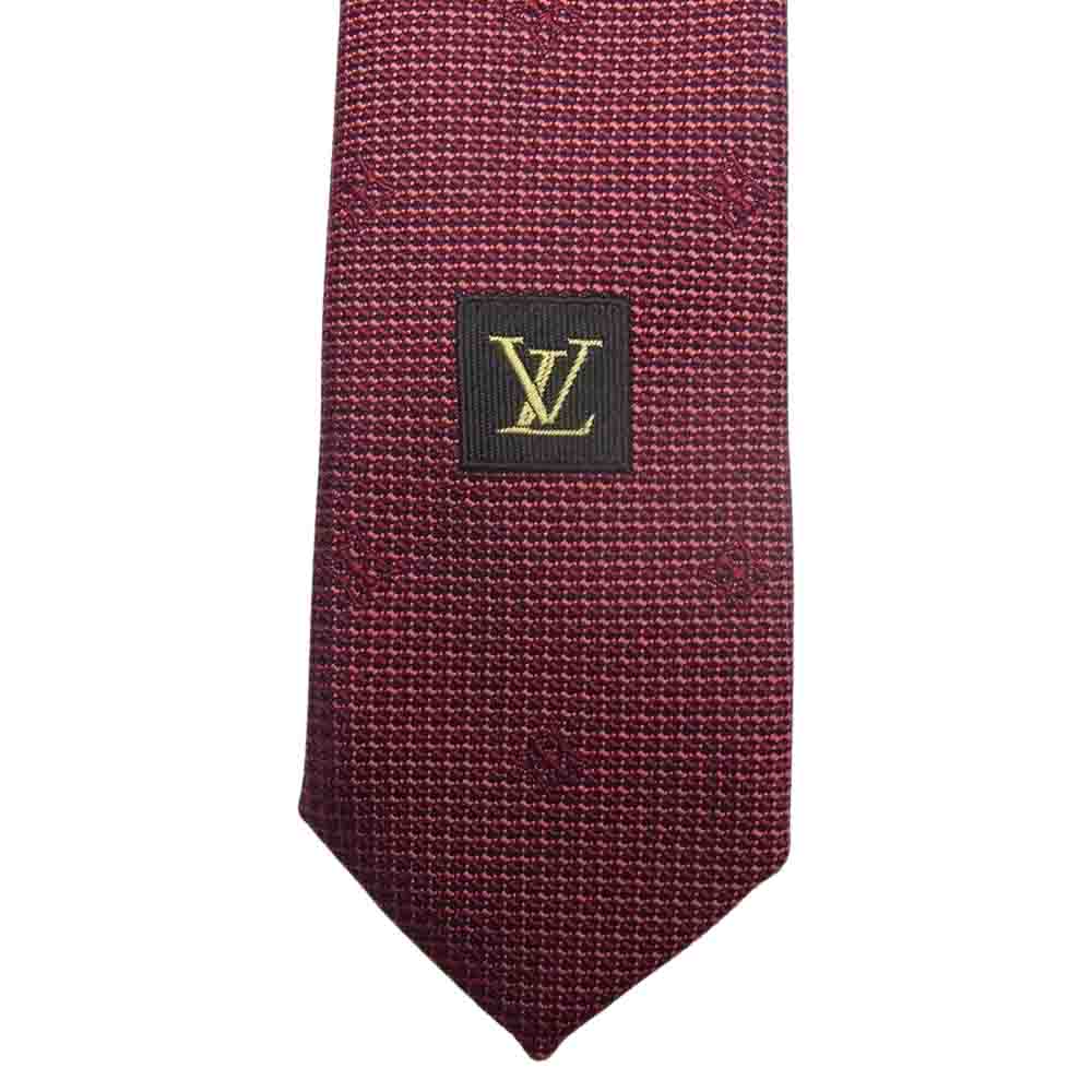 LOUIS VUITTON ルイ・ヴィトン イタリア製 シルク ロゴ ネクタイ レッド レッド系【中古】