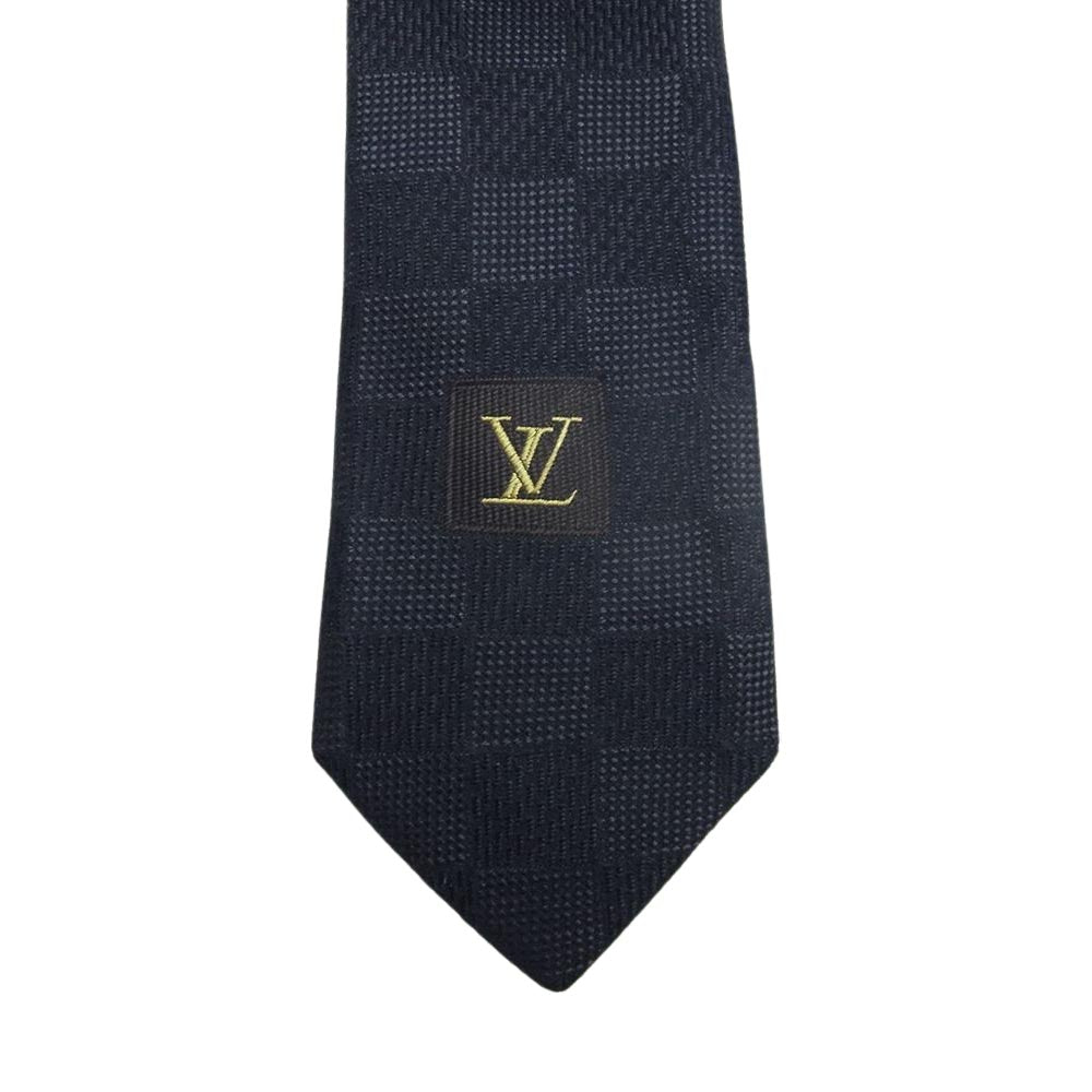 LOUIS VUITTON ルイ・ヴィトン イタリア製 シルク ダミエ  ネクタイ ブラック ブラック系【中古】