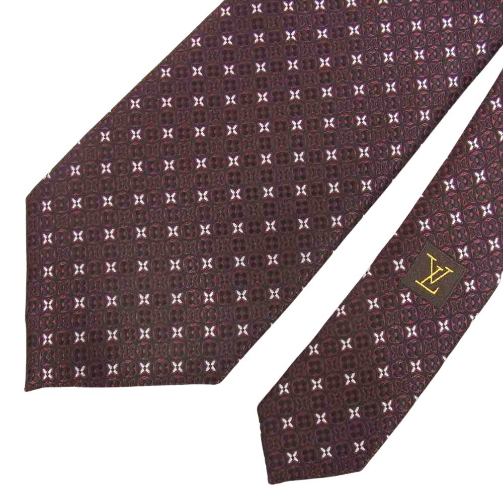 LOUIS VUITTON ルイ・ヴィトン モノグラムフラワー シルク ネクタイ エンジ系【極上美品】【中古】