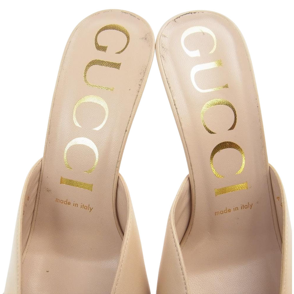 GUCCI グッチ 20AW 626769 レザー チェーン ミュール サンダル ヒール ベージュ系 37【中古】