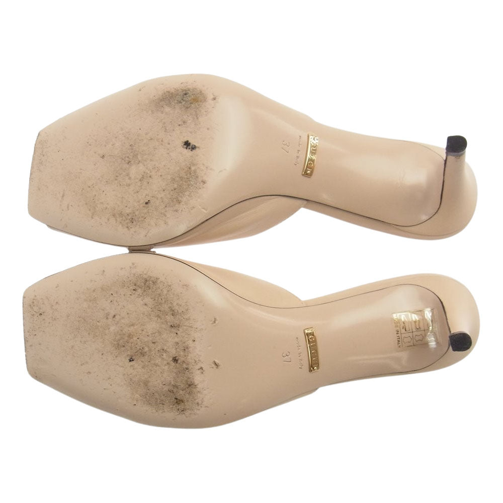 GUCCI グッチ 20AW 626769 レザー チェーン ミュール サンダル ヒール ベージュ系 37【中古】