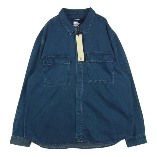 クスビ snakebite shirt 長袖 デニム シャツ コットン 中国製 インディゴブルー系 XL【新古品】【未使用】【中古】