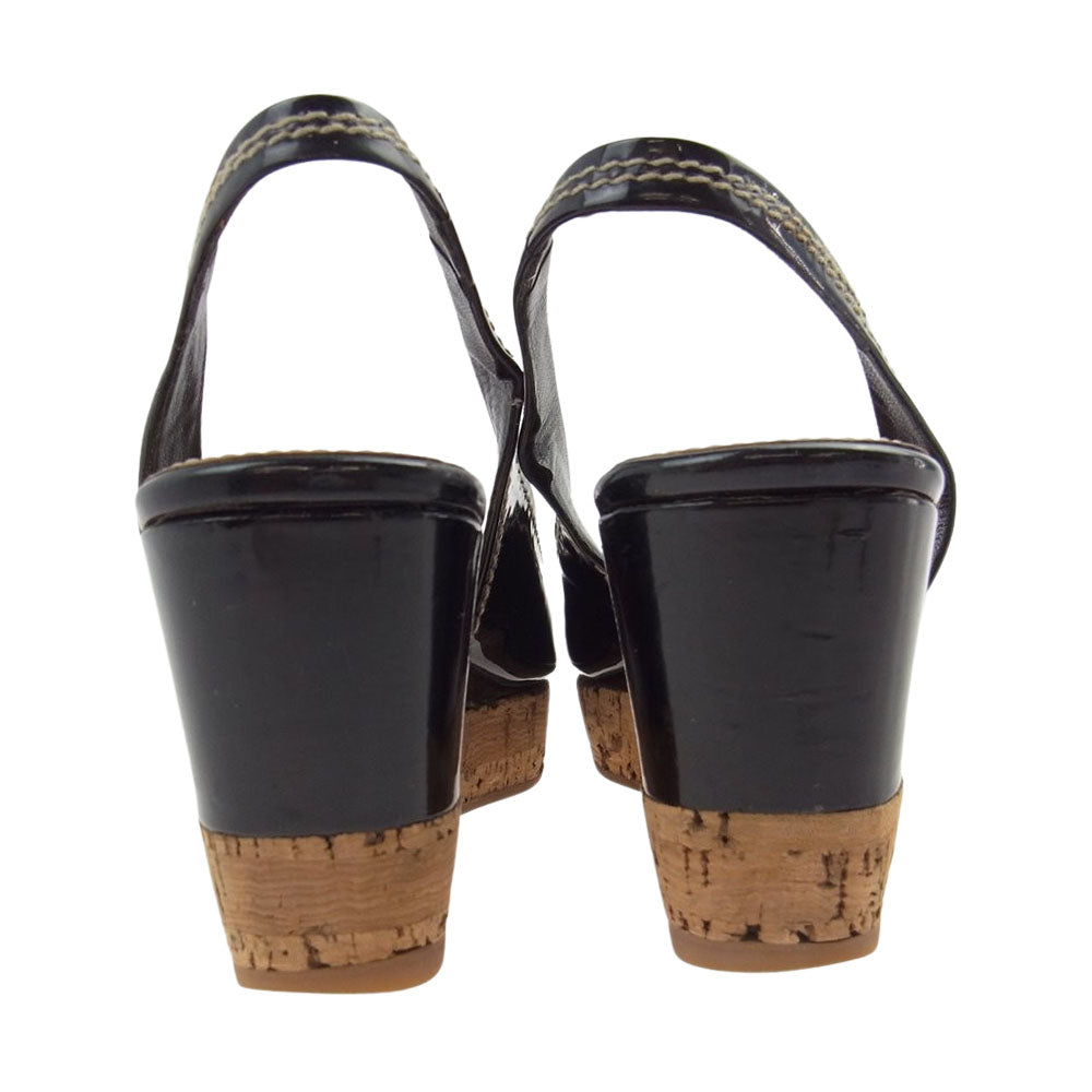 PRADA プラダ エナメル ウェッジソール サンダル ブラック系 34【中古】