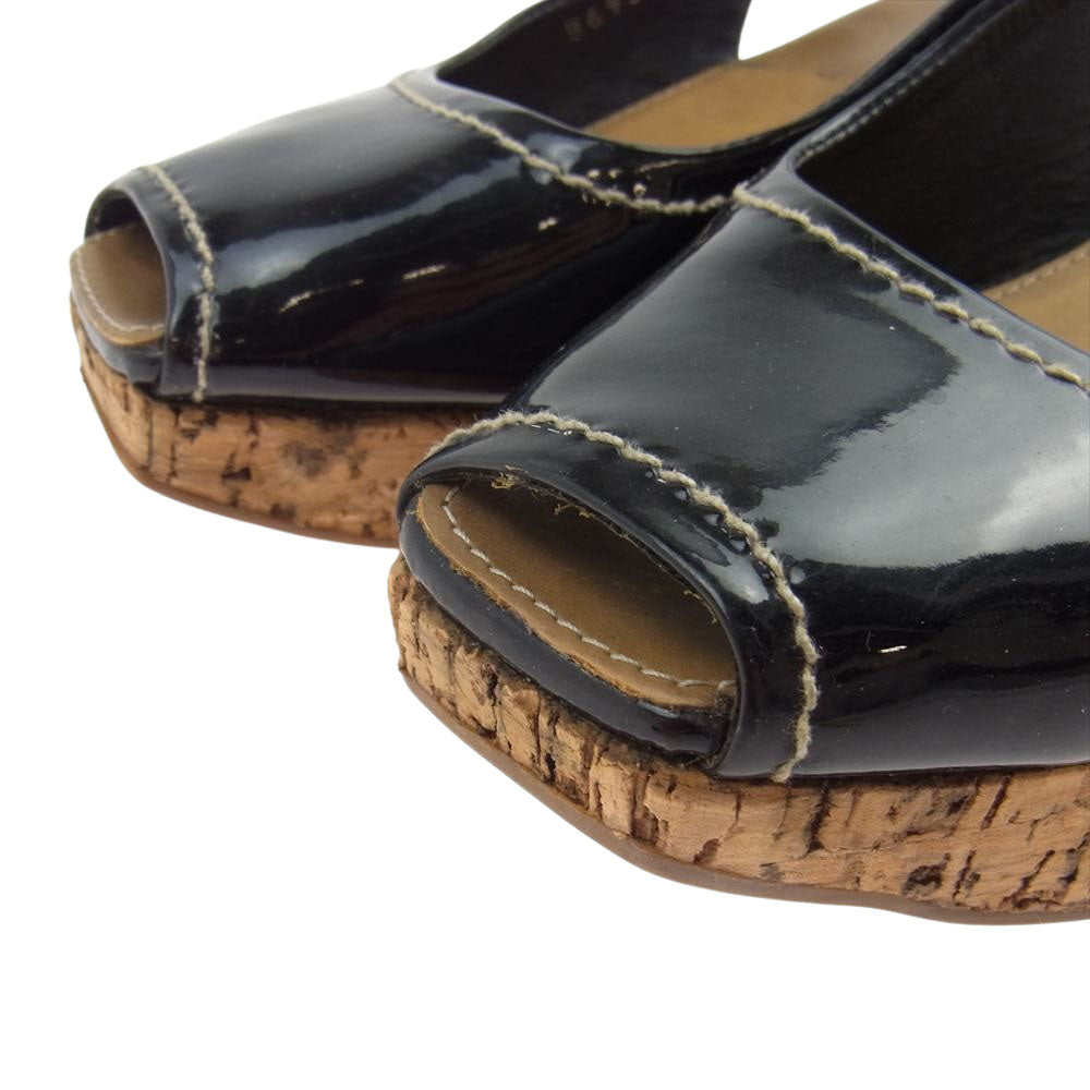 PRADA プラダ エナメル ウェッジソール サンダル ブラック系 34【中古】