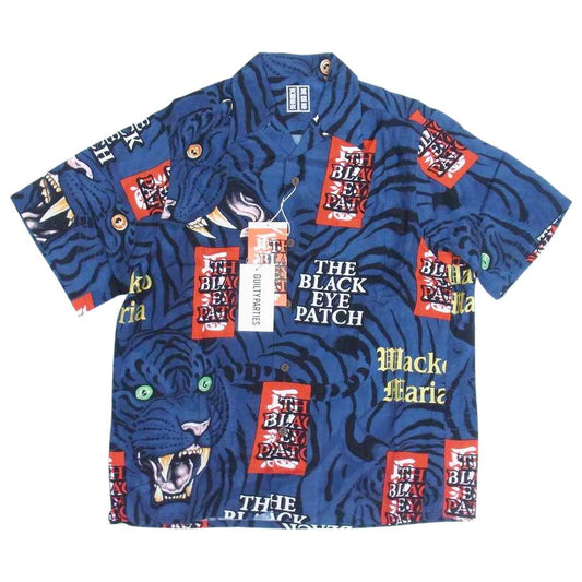 ザ ブラック アイ パッチ 22SS BEP-WM-HI01 × WACKOMARIA ワコマリア レーヨン ハワイアン シャツ 取扱注意 ネイビー系 XS【美品】【中古】
