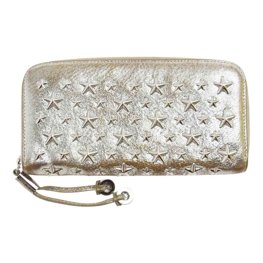 JIMMY CHOO ジミーチュウ スタースタッズ ラウンドジップ ウォレット シルバー系【中古】