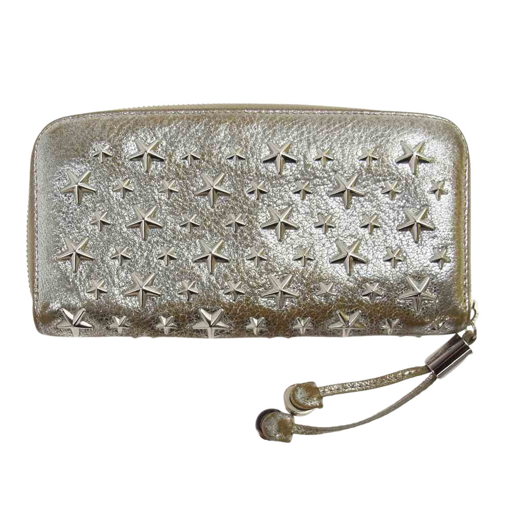 JIMMY CHOO ジミーチュウ スタースタッズ ラウンドジップ ウォレット シルバー系【中古】