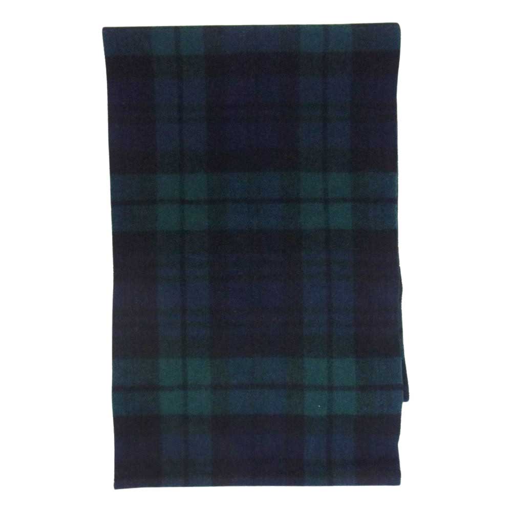 ジョンストンズオブエルガン スコットランド製 CASHMERE CHECK SCARF カシミヤ100％ チェック スカーフ マフラー ネイビー系【中古】