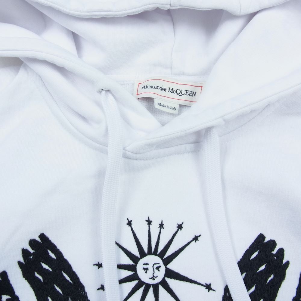 Alexander McQueen アレキサンダーマックイーン QRX43 Skull Embroidered Cotton Hoodie スカル エンブロイダリー ロゴ刺繍 パーカー フーディ ホワイト系 L【中古】