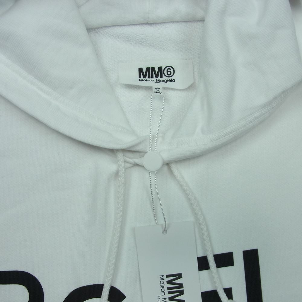 MAISON MARGIELA メゾンマルジェラ 22SS S52GU0161 MM6 エムエムシックス SWEAT HOODIE ロゴ プリント パーカー ホワイト系 XS【美品】【中古】
