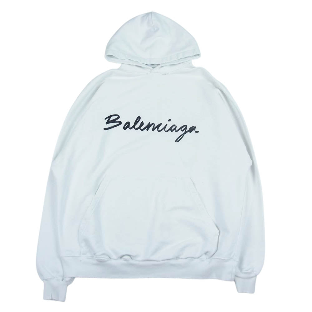 BALENCIAGA バレンシアガ 22AW 675003 TMVB5 ダメージ加工 ロゴ フーディー パーカー ホワイト ホワイト系 L【中古】