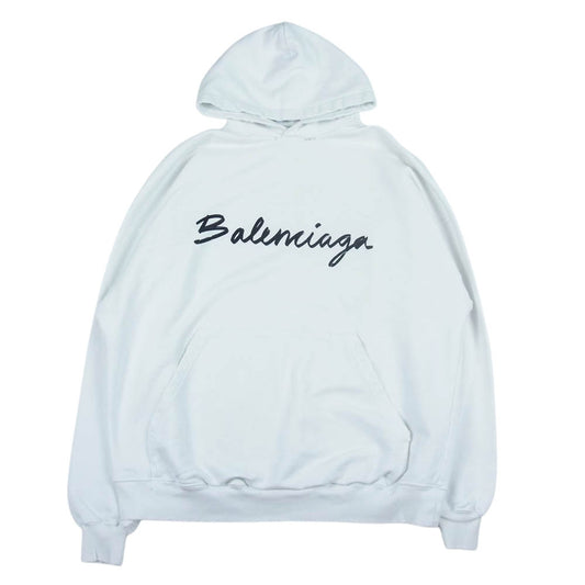 BALENCIAGA バレンシアガ 22AW 675003 TMVB5 ダメージ加工 ロゴ フーディー パーカー ホワイト ホワイト系 L【中古】