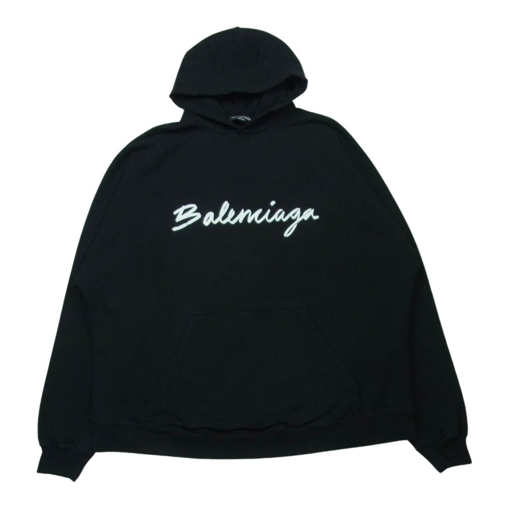 BALENCIAGA バレンシアガ 22AW 674986 TMVB5 WIDE FIT HOODIE ダメージ加工 ロゴ フーディー パーカー ブラック系 L【美品】【中古】