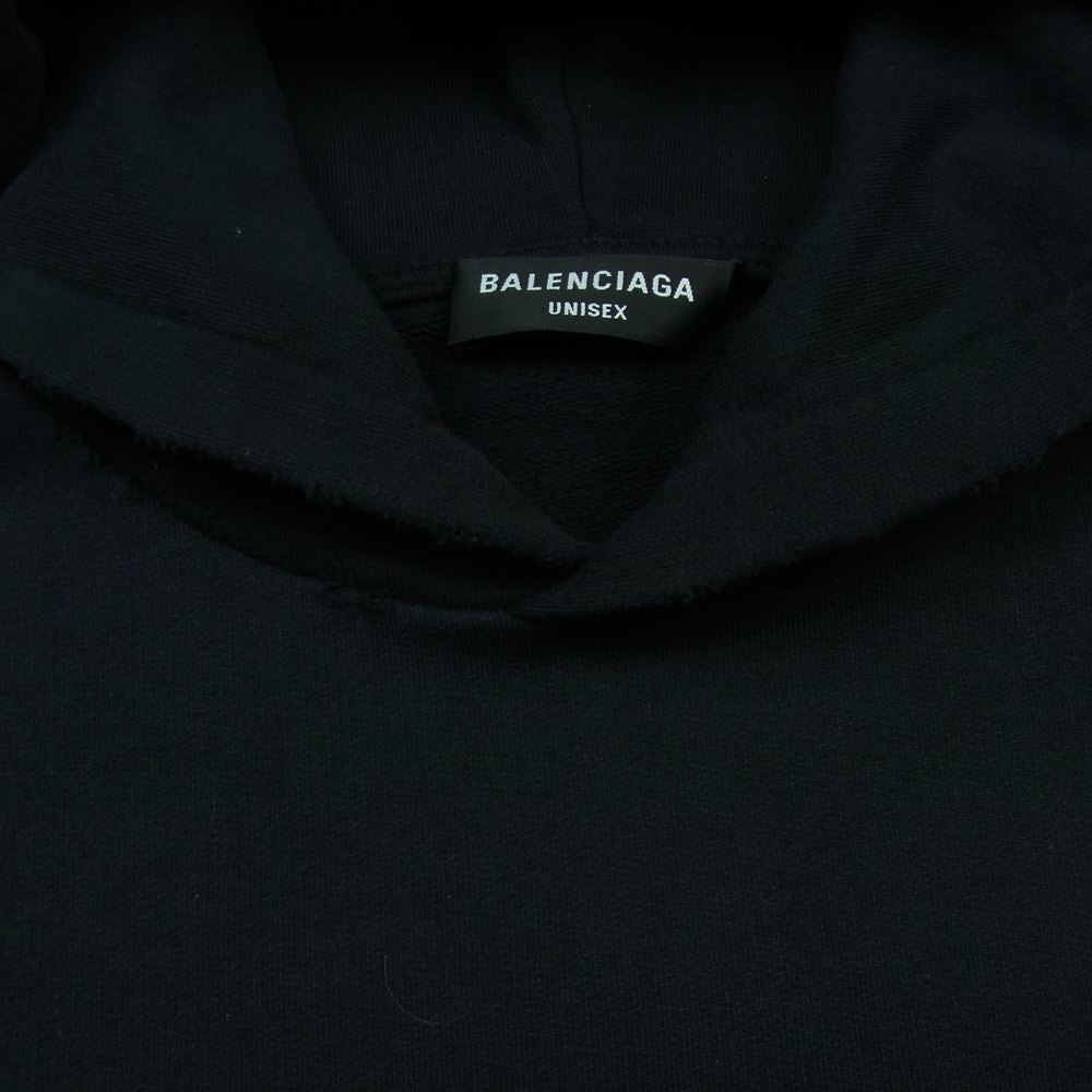 BALENCIAGA バレンシアガ 22AW 674986 TMVB5 WIDE FIT HOODIE ダメージ加工 ロゴ フーディー パーカー ブラック系 L【美品】【中古】