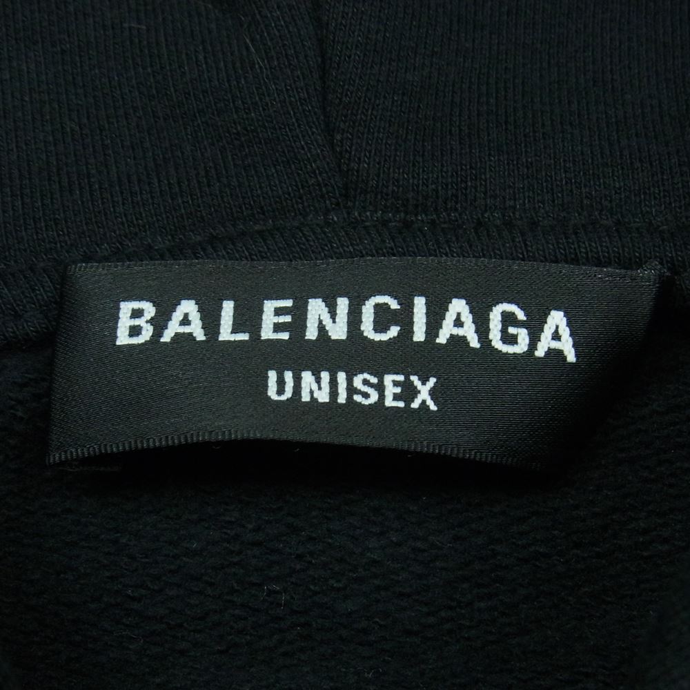 BALENCIAGA バレンシアガ 22AW 674986 TMVB5 WIDE FIT HOODIE ダメージ加工 ロゴ フーディー パーカー ブラック系 L【美品】【中古】