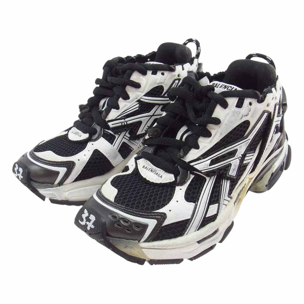 BALENCIAGA バレンシアガ 677402 Runner Sneakers ランナー ボンド カットオフ加工 スニーカー ブラック系 ホワイト系 24.5cm【中古】