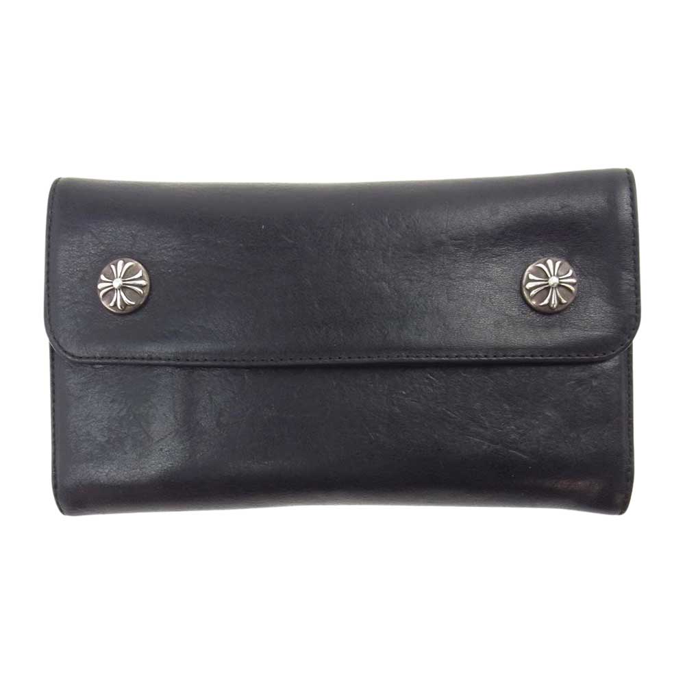 CHROME HEARTS クロムハーツ（原本有） WAVE CROSS BALL ウェーブ クロス ボタン ウォレット 長財布 ブラック系【中古】