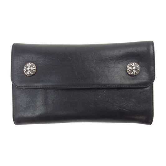 CHROME HEARTS クロムハーツ（原本有） WAVE CROSS BALL ウェーブ クロス ボタン ウォレット 長財布 ブラック系【中古】