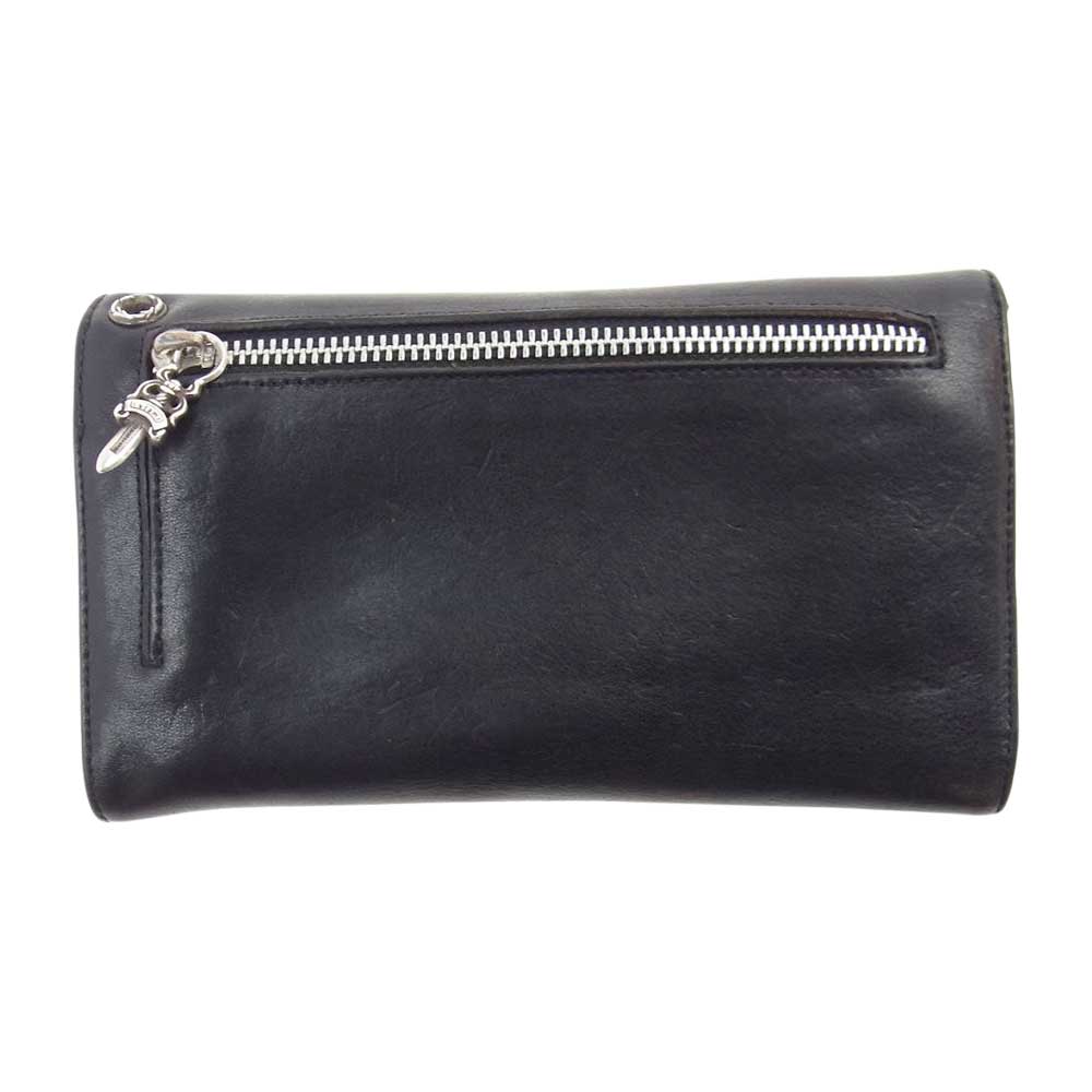 CHROME HEARTS クロムハーツ（原本有） WAVE CROSS BALL ウェーブ クロス ボタン ウォレット 長財布 ブラック系【中古】