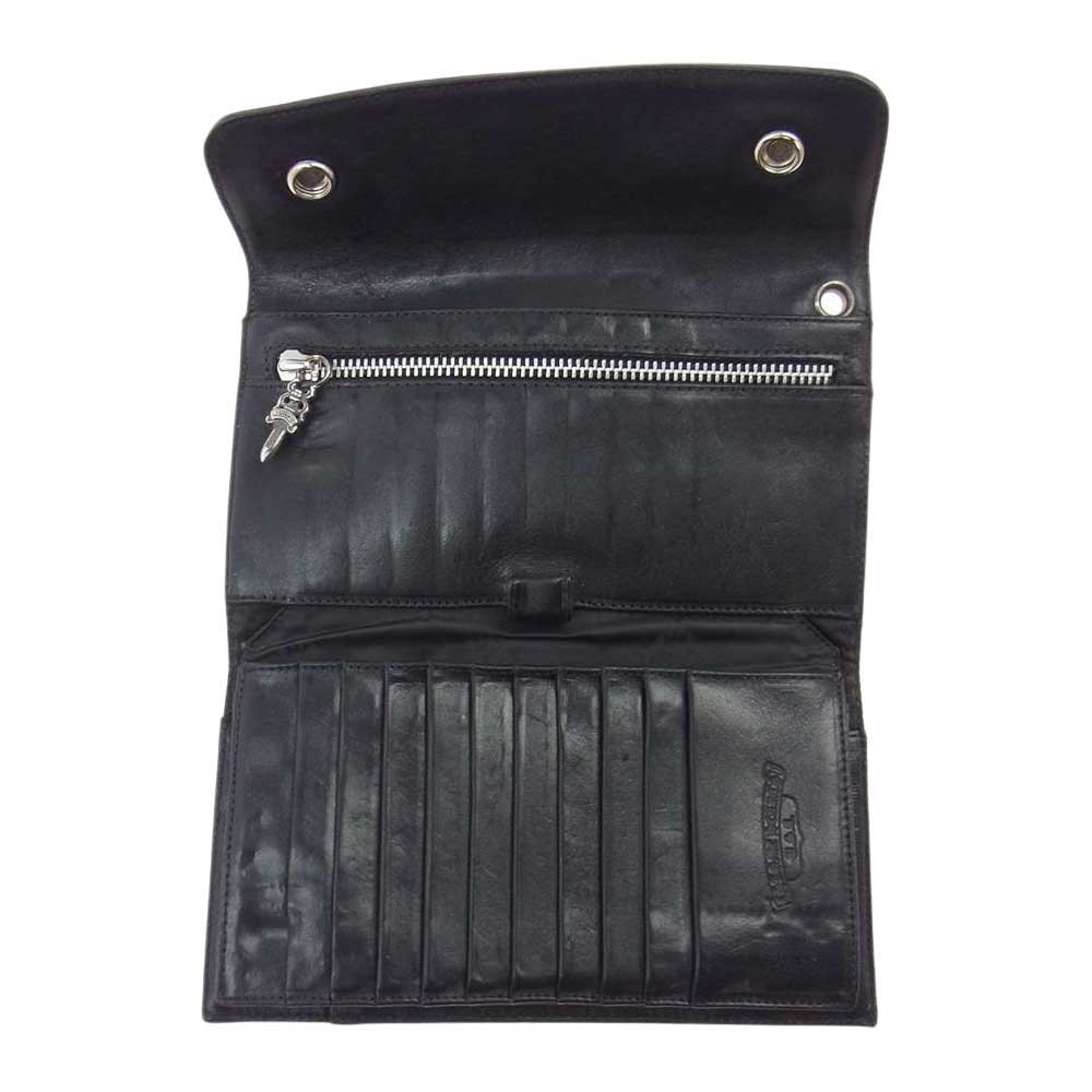 CHROME HEARTS クロムハーツ（原本有） WAVE CROSS BALL ウェーブ クロス ボタン ウォレット 長財布 ブラック系【中古】