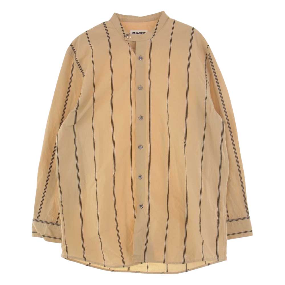 JIL SANDER ジルサンダー バンドカラー マンダリンマオカラー ストライプシャツ　 ベージュ系 40【中古】