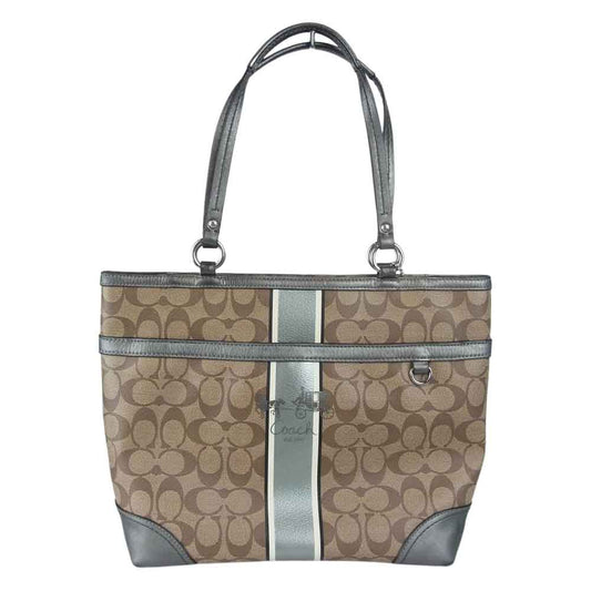 COACH コーチ GO873-12358 シグネチャー PVC トートバッグ シルバー系【中古】