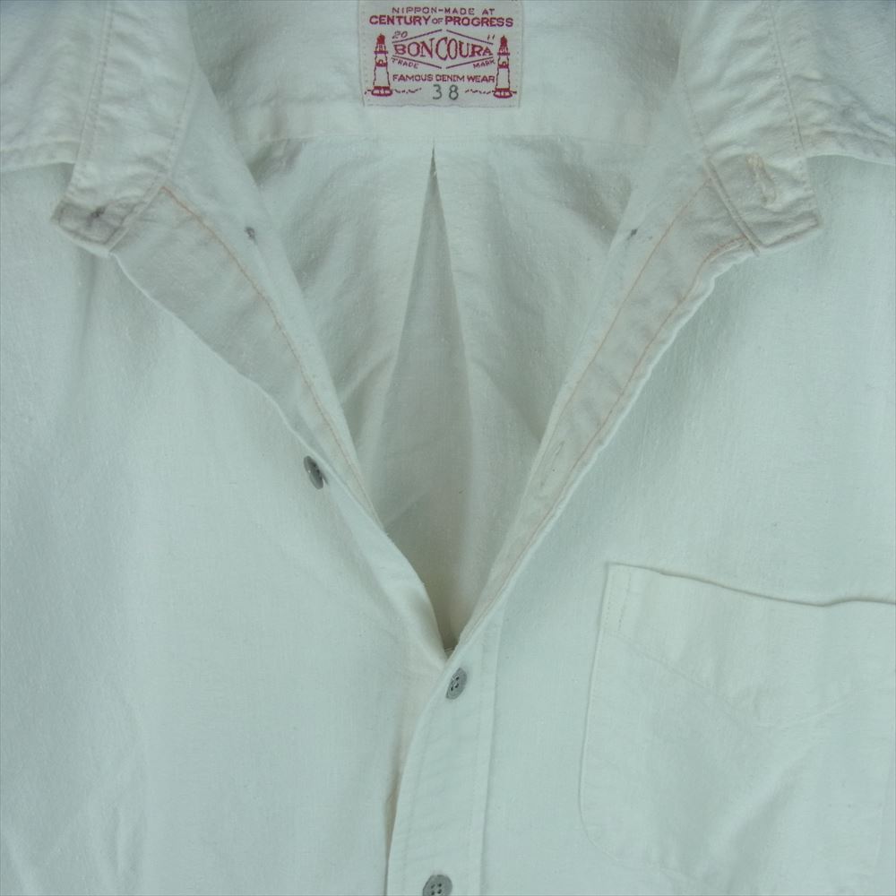 BONCOURA ボンクラ BD Long sleeve shirt ボタンダウン 長袖 シャツ コットン 日本製 ホワイト系 38【中古】