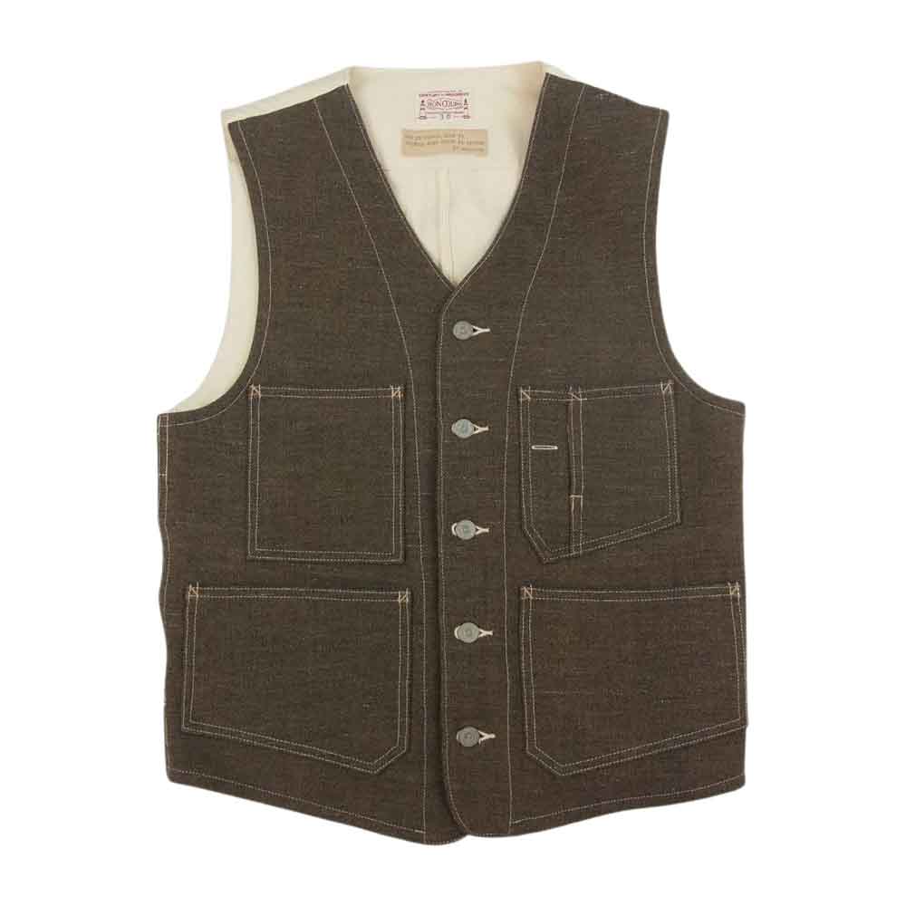 BONCOURA ボンクラ WORK GILET ワーク ジレ ベスト オフホワイト系 ブラウン系 38【中古】