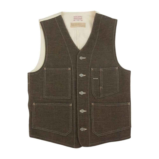 BONCOURA ボンクラ WORK GILET ワーク ジレ ベスト オフホワイト系 ブラウン系 38【中古】