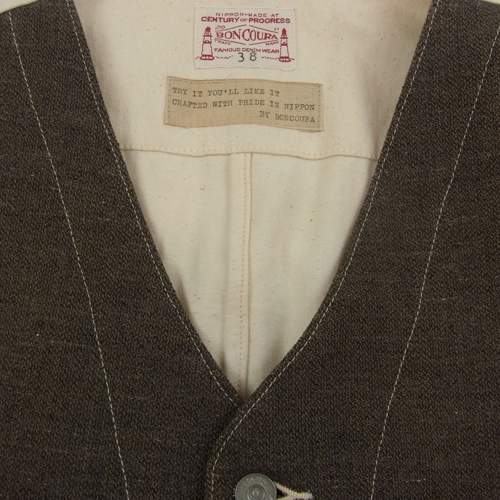 BONCOURA ボンクラ WORK GILET ワーク ジレ ベスト オフホワイト系 ブラウン系 38【中古】