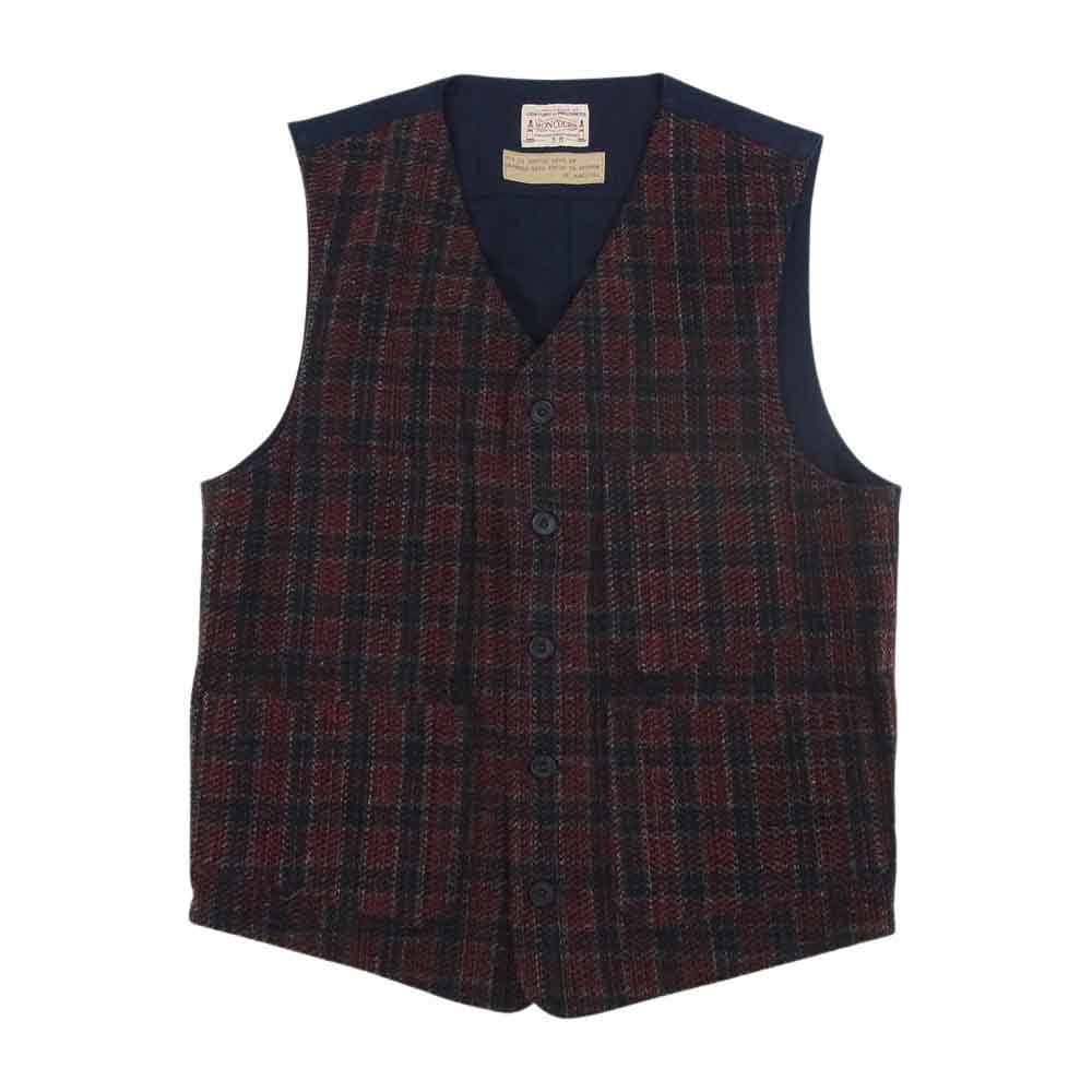 BONCOURA ボンクラ WORK GILET INDIGO RED CHECK ワーク ジレ ベスト ネイビー系 38【中古】