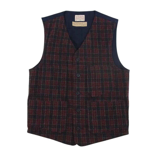 BONCOURA ボンクラ WORK GILET INDIGO RED CHECK ワーク ジレ ベスト ネイビー系 38【中古】