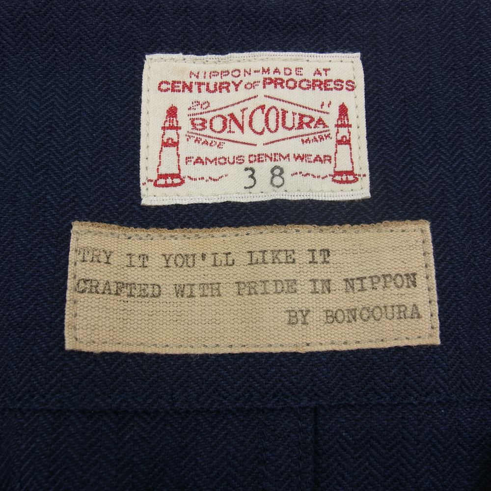BONCOURA ボンクラ WORK GILET INDIGO RED CHECK ワーク ジレ ベスト ネイビー系 38【中古】