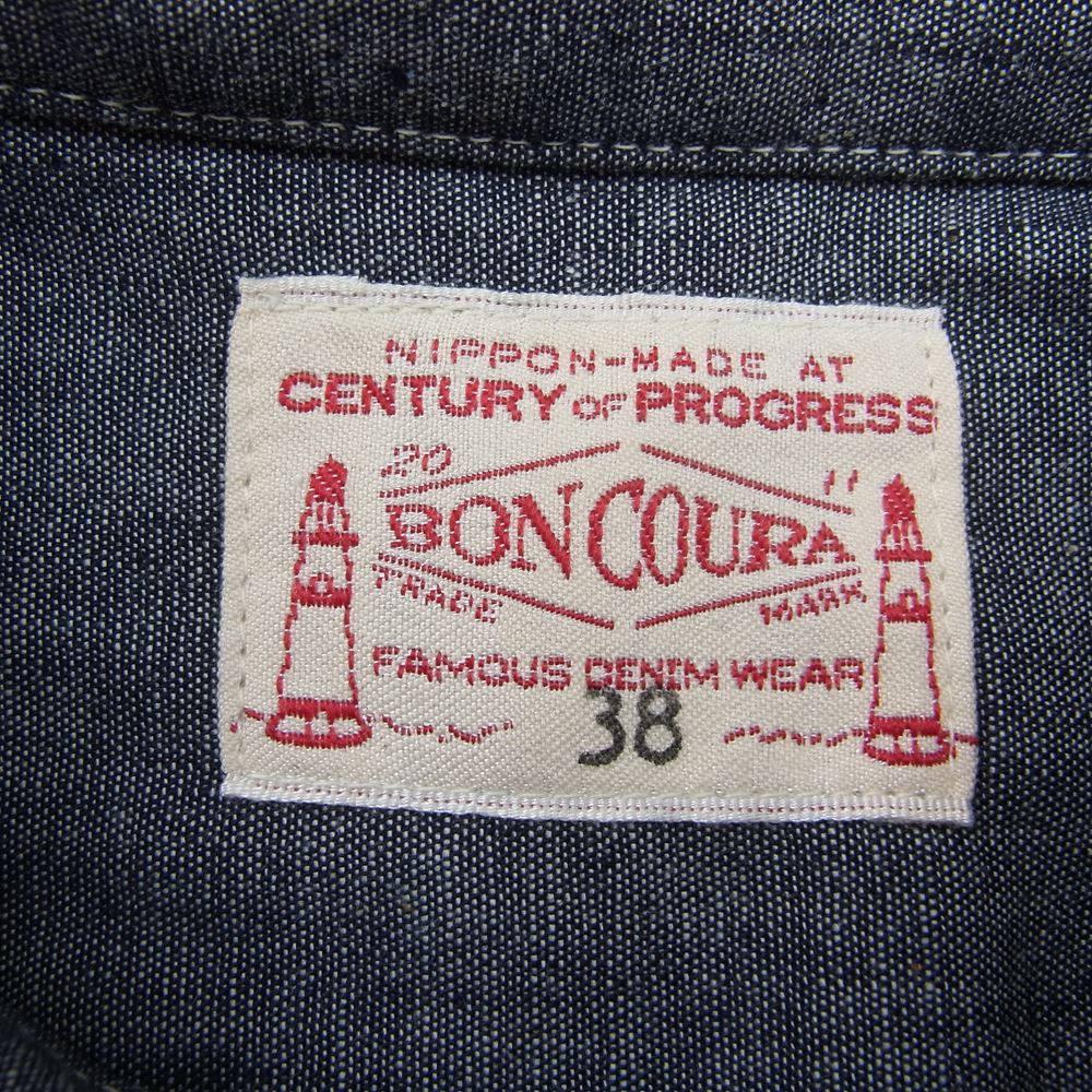 BONCOURA ボンクラ プルオーバ― 半袖 シャンブレー BD シャツ ブラック系 38【新古品】【未使用】【中古】