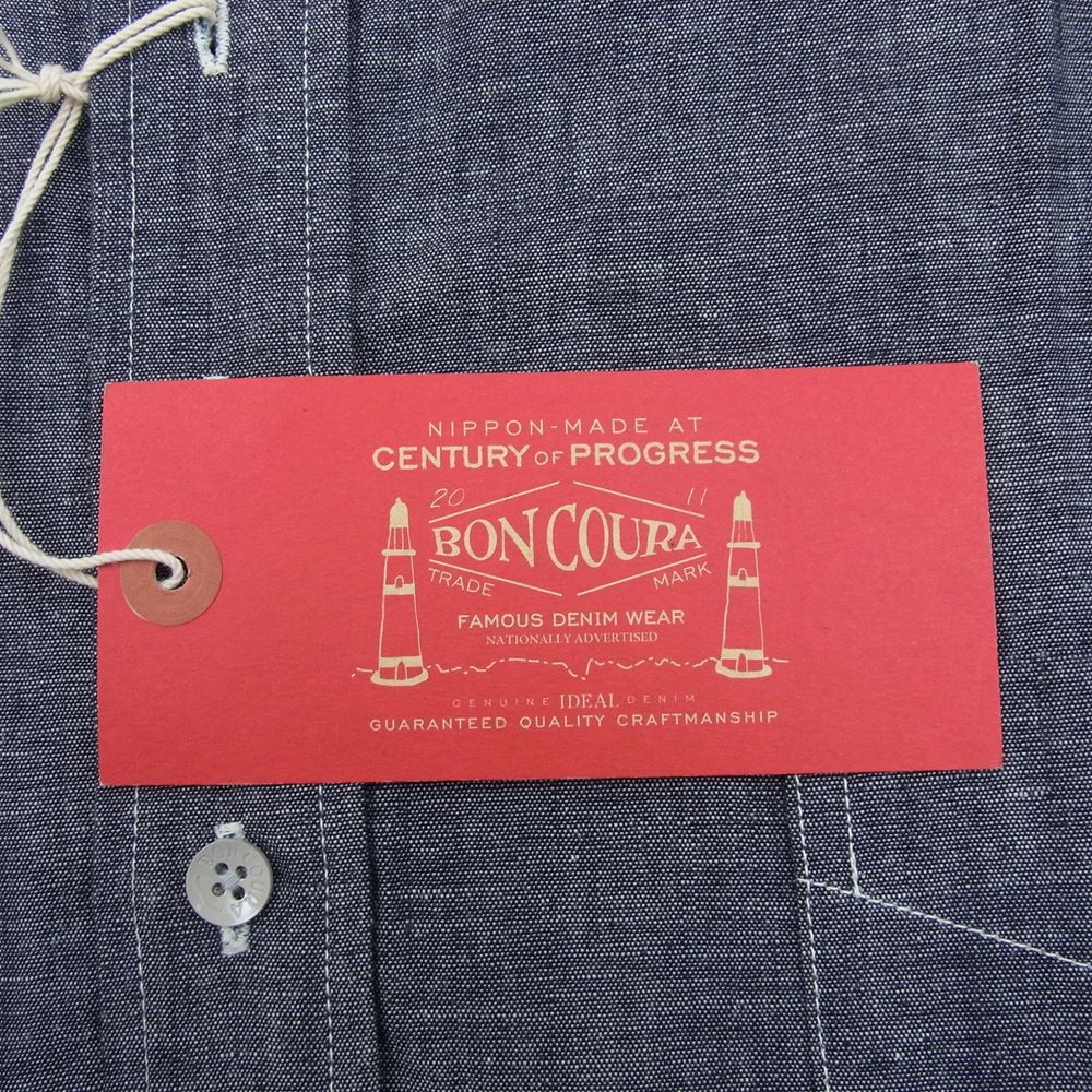 BONCOURA ボンクラ プルオーバ― 半袖 シャンブレー BD シャツ ブラック系 38【新古品】【未使用】【中古】