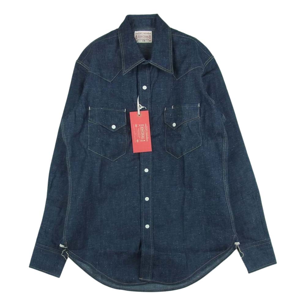 BONCOURA ボンクラ 長袖 デニム ウエスタン シャツ コットン 日本製 インディゴブルー系 38【新古品】【未使用】【中古】