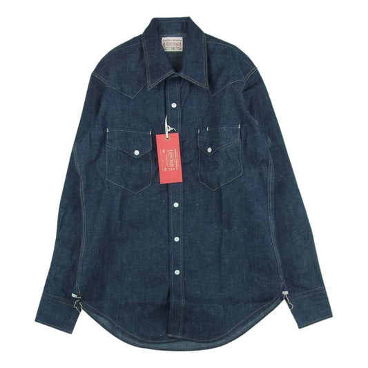 BONCOURA ボンクラ 長袖 デニム ウエスタン シャツ コットン 日本製 インディゴブルー系 38【新古品】【未使用】【中古】