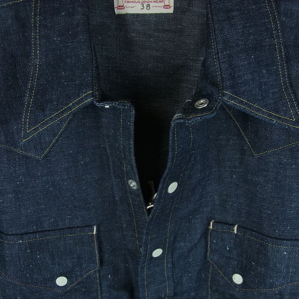 BONCOURA ボンクラ 長袖 デニム ウエスタン シャツ コットン 日本製 インディゴブルー系 38【新古品】【未使用】【中古】