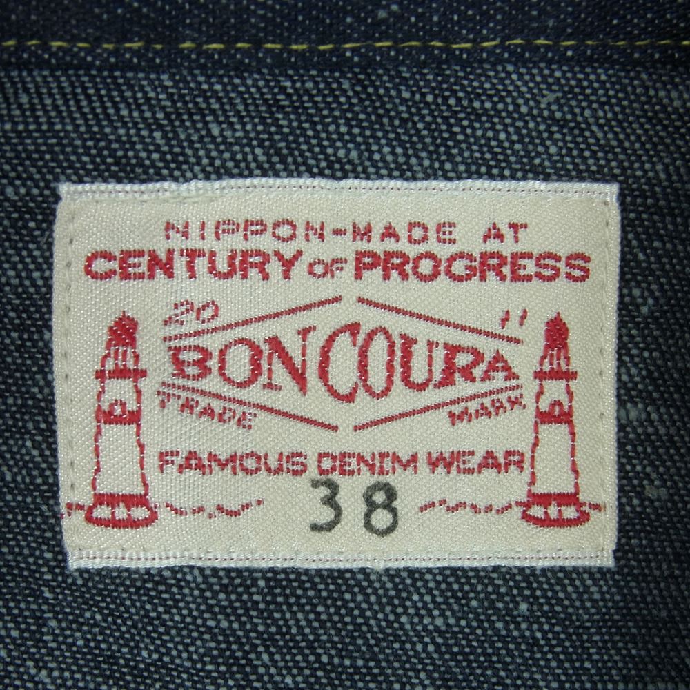 BONCOURA ボンクラ 長袖 デニム ウエスタン シャツ コットン 日本製 インディゴブルー系 38【新古品】【未使用】【中古】