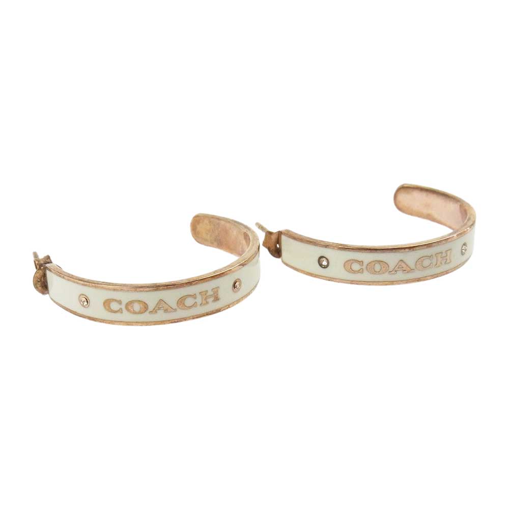 COACH コーチ ロゴ フープ ピアス ホワイト系 ゴールド系【中古】