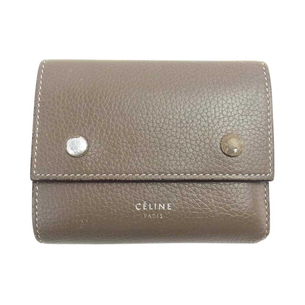 CELINE セリーヌ スモール フォールテッド マルチファクション 三つ折り 財布 ウォレット グレー系 イエロー系【中古】