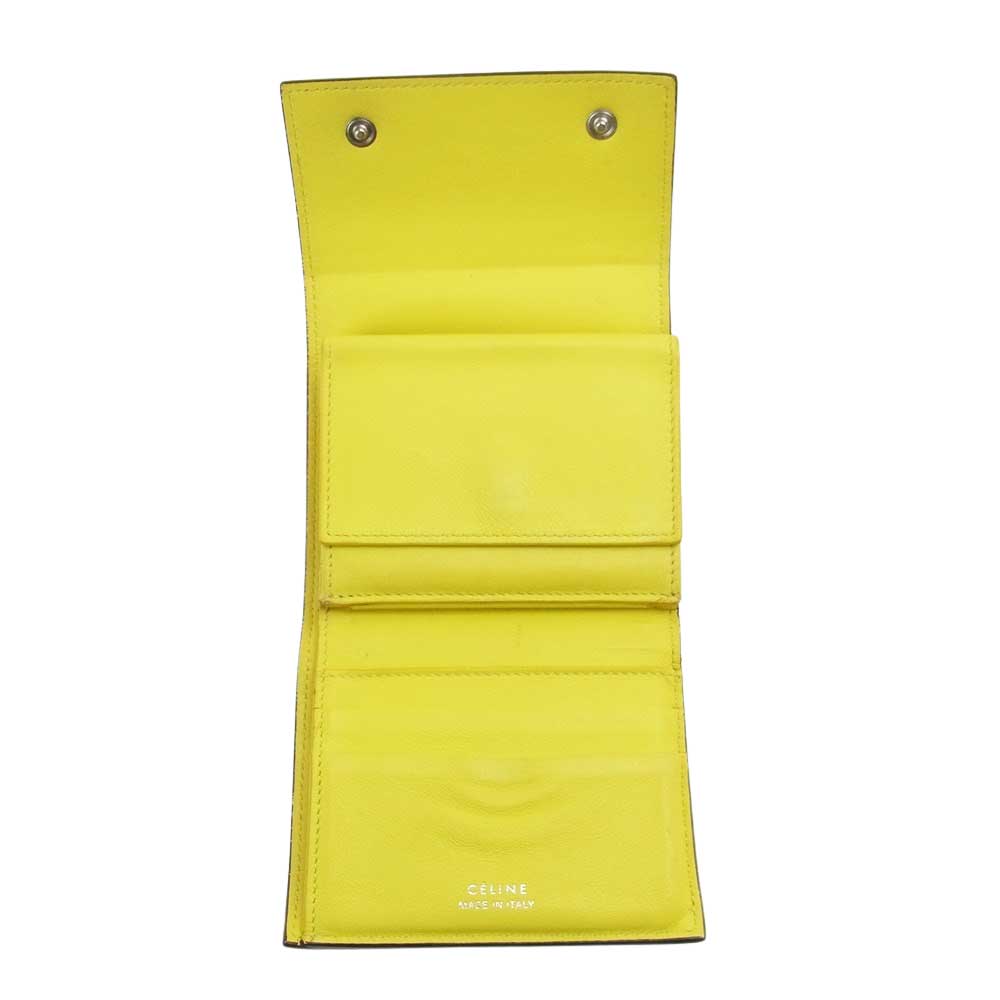 CELINE セリーヌ スモール フォールテッド マルチファクション 三つ折り 財布 ウォレット グレー系 イエロー系【中古】