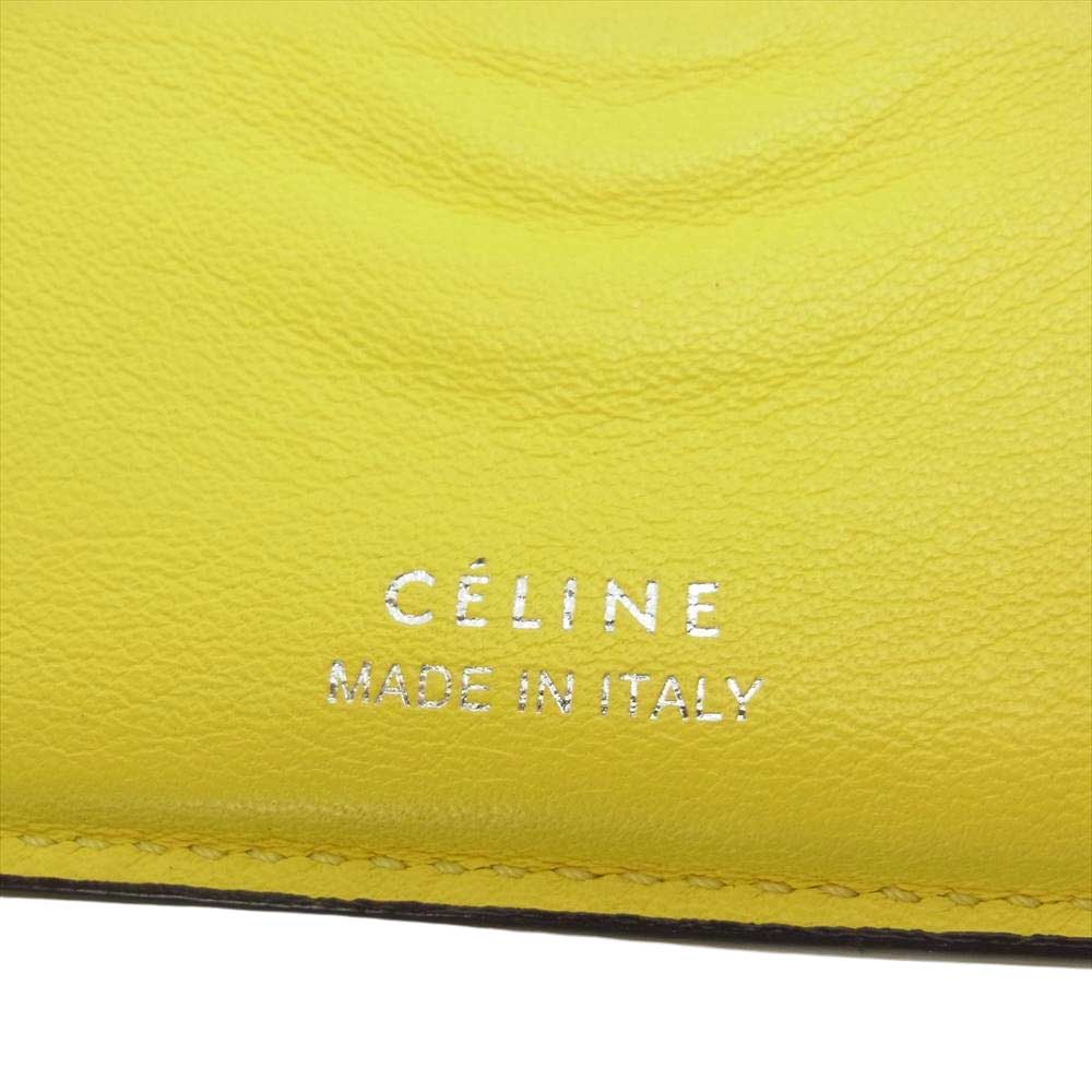 CELINE セリーヌ スモール フォールテッド マルチファクション 三つ折り 財布 ウォレット グレー系 イエロー系【中古】