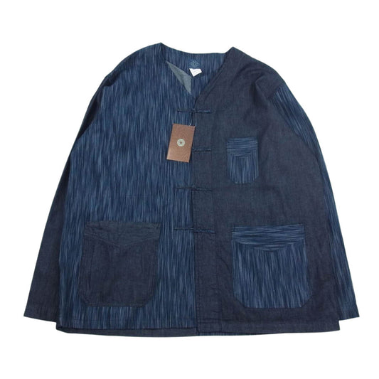 POST OVERALLS ポストオーバーオールズ 3109C-XX POST Chinois DV denim x ikat combo indigo チャイナ ジャケット インディゴブルー系 L【中古】