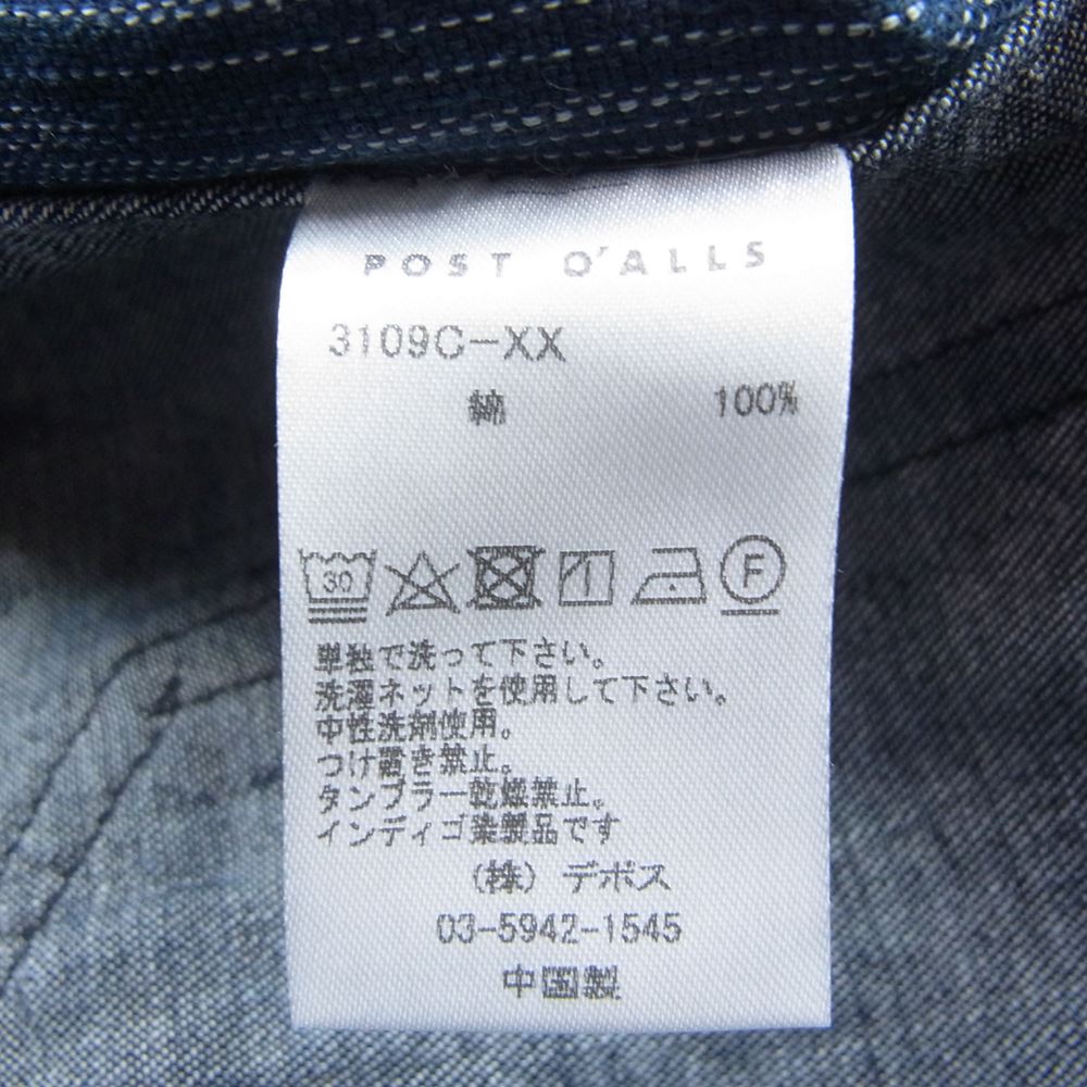 POST OVERALLS ポストオーバーオールズ 3109C-XX POST Chinois DV denim x ikat combo indigo チャイナ ジャケット インディゴブルー系 L【中古】