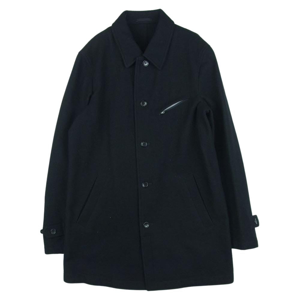 COMME des GARCONS HOMME コムデギャルソンオム AD2001 HD-J080 01年製 前立て裏テープパイピング ウール縮絨 ステンカラーコート ブラック系 M【中古】