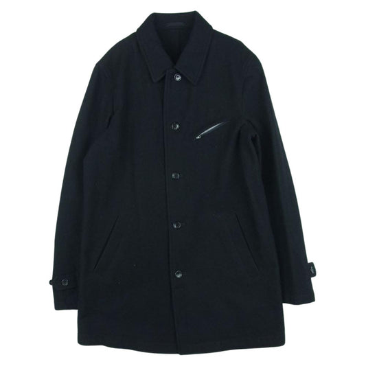 COMME des GARCONS HOMME コムデギャルソンオム AD2001 HD-J080 01年製 前立て裏テープパイピング ウール縮絨 ステンカラーコート ブラック系 M【中古】