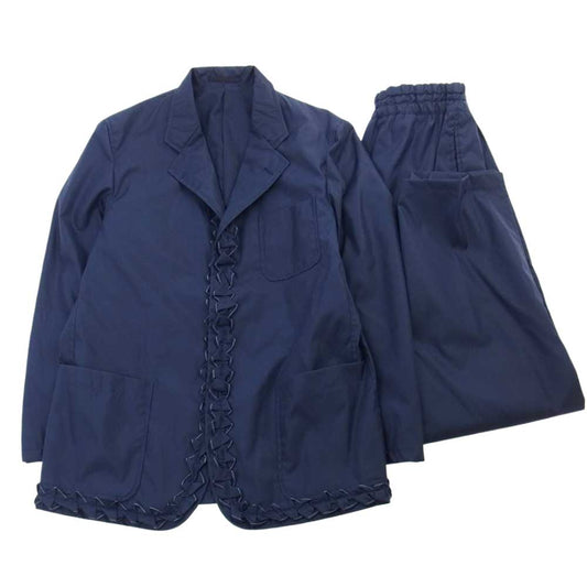 COMME des GARCONS HOMME コムデギャルソンオム 99年製 ナイロン フリル セットアップ ジャケット パンツ ネイビー系 S【中古】
