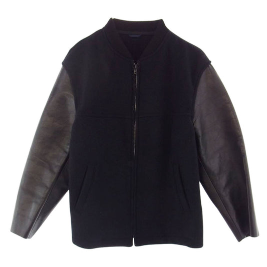COMME des GARCONS HOMME コムデギャルソンオム AD1995 ヴィンテージ 90s 袖レザー切替 フルジップ ウール スタジャン ジャケット ブラック系【中古】